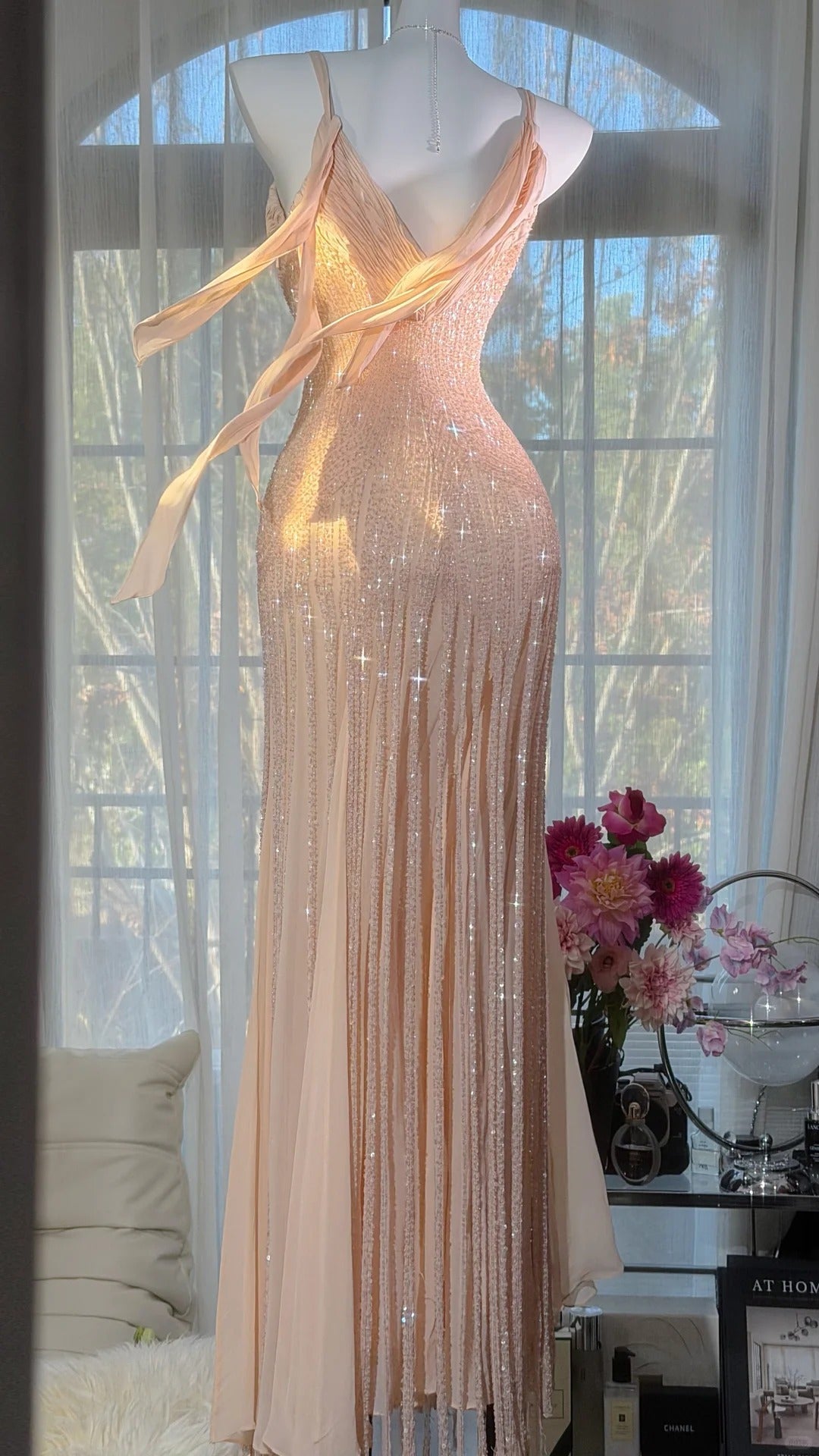 Modest Prom Dresses Mermaid Spaghetti Strap Blush Pink Chiffon With Beading Floor Length Evening Outfits N3531