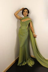 Women's Cocktail Party Gowns Mermaid One Shoulder With Pleated Ruched Green Long Graduation Dinner Outfits Prom Dresses AB1873