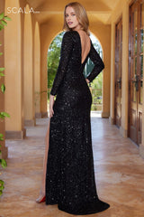 Scala 61310 Long Sleeve Prom Sequin Formal Dress