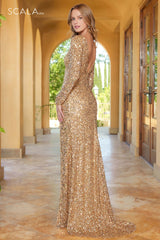 Scala 61310 Long Sleeve Prom Sequin Formal Dress