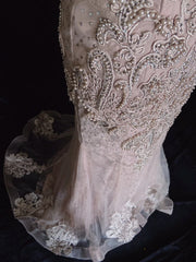 Vintage Prom Dresses Mermaid V Neck Pink Lace 80s Long Formal Evening Outfits N3875