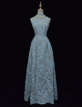 Vintage Prom Dresses Inspo A line Light Sky Blue Floral Satin For Women Long Formal Dress N3259