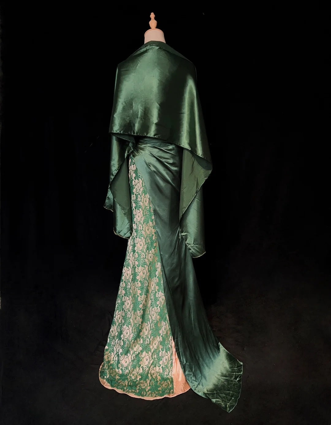 Vintage Prom Dresses Inspo Mermaid One Shoulder Dark Emerald Green 1990s With Gold Lace Formal Gowns N3320