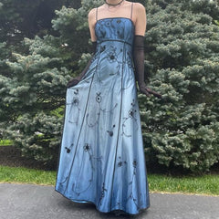Blue/Grey Delicate Beaded Long Tulle Elegant A line Evening Dress Formal Birthday Party Dress Prom Dresses N1697