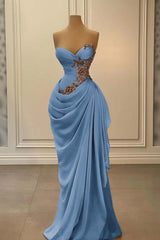 Modest Senior Prom Dresses High Schools Inspiration Mermaid Sweetheart Blue Chiffon With Gold Beads Semi Formal Grad Long Prom Dress For Teens AB1978