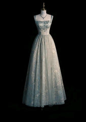 Beautiful A line Sage Green Long Tulle Prom Dress AB1836