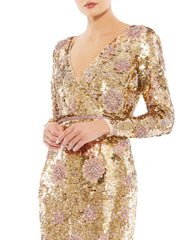 Long Sleeve Sequins Gown Formal Prom Mac Duggal 93615