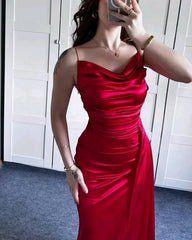 Modest Senior Prom Dresses High Schools Inspiration Mermaid Spaghetti Straps Red Semi Formal Grad Long Prom Dress For Teens AB2144