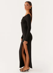 Claudette Asymmetric Long Sleeve Maxi Dress - Black