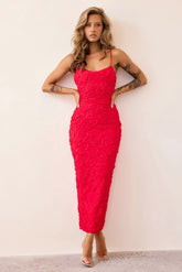 Petal Trace Midi Dress - Red
