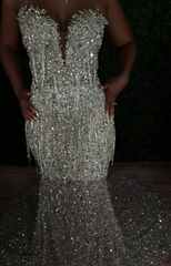 Classy Mermaid Sweetheart Silver Gray Sequins Prom Dresses Party Dress Long Evening Dresses AB2167