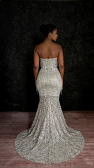Classy Mermaid Sweetheart Silver Gray Sequins Prom Dresses Party Dress Long Evening Dresses AB2167