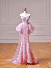 Modest Prom Dresses Aesthetic Mermaid Sweetheart Pink Floral Corset Fitted Impress Long Party Formal Gown For Teens High Schools Girls AQ027