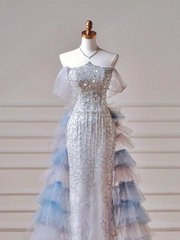 Sparkly Prom Dresses Aesthetic Mermaid Strapless Blue With Pleated Tassel Inspo Impress Long Party Formal Gown For Teenagers High Schools AQ033