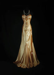 Vintage Prom Dresses 90s Formal Mermaid Halter Gold Silk Satin With Beadings Long Party Gowns Prom Dresses AS043