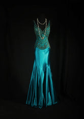 Vintage Prom Dresses 90s Formal Mermaid V Neck Silk Satin With Beadings Long Party Gowns Prom Dresses AS045