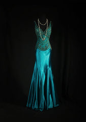 Vintage Prom Dresses 90s Formal Mermaid V Neck Silk Satin With Beadings Long Party Gowns Prom Dresses AS045