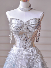 Sparkly Prom Dresses Aesthetic Ball Gown Sweetheart Light Sky Blue With Beads Inspo Impress Long Party Formal Gown For Teenagers High Schools AQ049