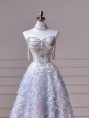 Sparkly Prom Dresses Aesthetic Ball Gown Sweetheart Light Sky Blue With Beads Inspo Impress Long Party Formal Gown For Teenagers High Schools AQ049