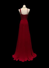 Classic A Line Spaghetti Strap Burgundy Chiffon Sleeveless Long Prom Dresses High School Senior Graduation Dance Evening Outfits AS053