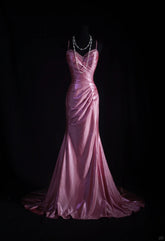 Vintage Mermaid Spaghetti Strap Pink Backless 2000s Prom Dress Inspo For Women Girls Formal Party Gowns Long Formal Dresses AS055