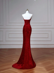 Sexy Senior Prom Dresses High Schools Inspiration Mermaid Strapless Burgundy Satin Semi Formal Grad Long Prom Dresses AQ057