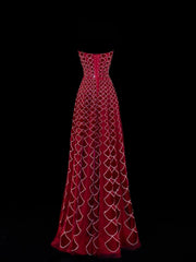Modest Prom Dress Aesthetic Ball Gowns Strapless Burgundy Velvet Style Impress With Beadings Long Party Formal Gown SA058