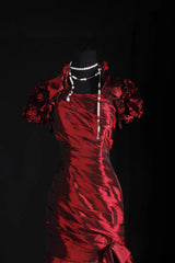 Women's Cocktail Party Gowns 90s Mermaid Square Neck Red Taffeta With Pleated Long Graduation Dinner Outfits Prom Dresses AS069