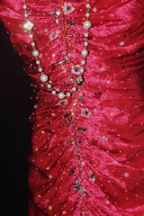 Charming Mermaid Halter Hot Pink Satin Sleeveless Long Prom Dresses Party Formal Gowns AS077