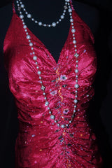 Charming Mermaid Halter Hot Pink Satin Sleeveless Long Prom Dresses Party Formal Gowns AS077