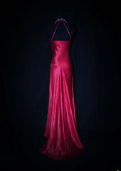 Charming Mermaid Halter Hot Pink Satin Sleeveless Long Prom Dresses Party Formal Gowns AS077