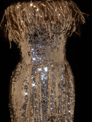 Classy Sheath 1950s Formal Strapless Gold Sequins Style Impress Long Prom Dresses Party Gowns SA087
