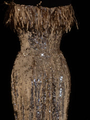 Classy Sheath 1950s Formal Strapless Gold Sequins Style Impress Long Prom Dresses Party Gowns SA087