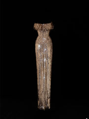 Classy Sheath 1950s Formal Strapless Gold Sequins Style Impress Long Prom Dresses Party Gowns SA087