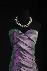 Vintage 80s Formal Mermaid Sweetheart Purple With Pleated Sleeveless Long Prom Dresses Party Formal Gowns AS091