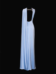 Classy Sheath Spaghetti Strap Light Sky Blue Satin Formal Style Impress Long Prom Dresses Party Gowns SA095