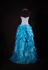 Vintage Ball Gowns Women's Cocktail Party Gowns High Low Sweetheart Blue With Tiered Beaded Tops Long Graduation Dinner Outfits Prom Dresses AS099