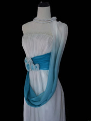 Vintage A Line Strapless White Blue Ombre Chiffon Sleeveless Long Prom Dresses High School Senior Graduation Dance Evening Outfits AS101