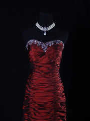 Vintage 50s 1950s Formal Mermaid Strapless Burgundy Tiered With Beads Sleeveless Long Prom Dresses Party Formal Gowns AS116