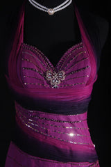 Vintage 50s 1950s Formal Mermaid Halter Ombre Purple Chiffon Pleated With Beads Sleeveless Long Prom Dresses Party Formal Gowns AS123