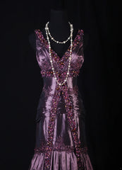 Retro Vintage 1960s Formal Mermaid V Neck Purple With Beads Long Prom Dresses Party Formal Gowns AS144