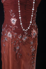 Chic Mermaid Spaghetti Straps Burguny Chiffon With Beads Appliques Long Formal Fancy Prom Dresses Night Outfits Party Gowns For Teens AB2187