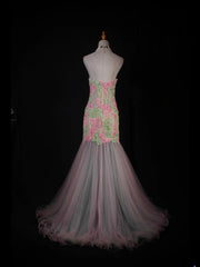 Vintage Style Mermaid Sweetheart 1950s Tulle Pink With Appliques Long Formal Prom Dresses Night Outfits Party Gowns AS229
