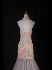 Vintage Style Mermaid Sweetheart 1950s Tulle Pink With Appliques Long Formal Prom Dresses Night Outfits Party Gowns AS229