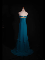 Vintage Mermaid Strapless Blue Chiffon Long Formal Old 1950s Prom Dresses Night Outfits Party Gowns AS251