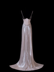 Chic Formal Mermaid Spaghetti Strap Pink Satin With Slit Cape Style Impress Long Prom Dresses Party Gowns AS600