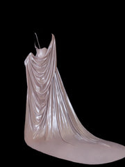 Chic Formal Mermaid Spaghetti Strap Pink Satin With Slit Cape Style Impress Long Prom Dresses Party Gowns AS600