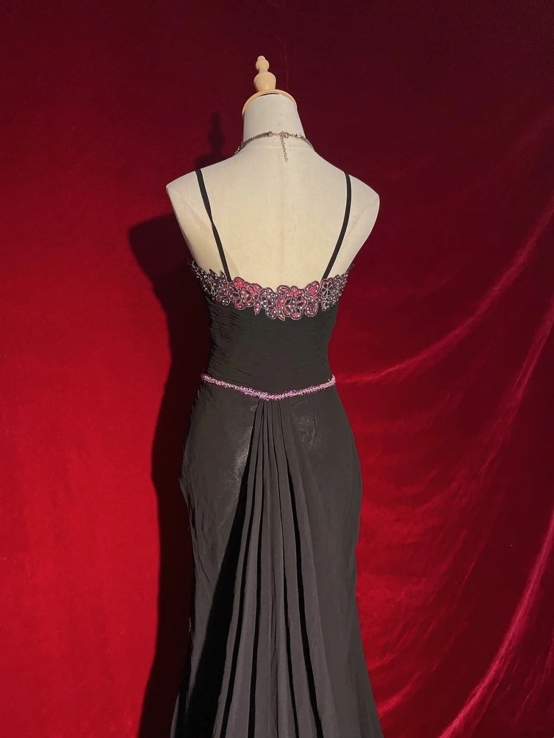 Beautiful Prom Dresses Mermaid Spaghetti Strap Pink Black Chiffon With Beads Long Evening Outfits N3396