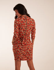 High Neck 3/4 Sleeve Dress With Belt