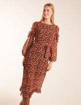 Cold Shoulder Frill Midi Dress